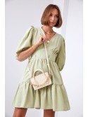 Tailored dress with puffy sleeves, olive green FG651 - Online store - Boutique